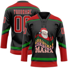 Charger l'image dans la galerie, Custom Black Red-Grass Green Funny Christmas 3D Hockey Lace Neck Jersey