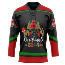 Charger l'image dans la galerie, Custom Black Red-Grass Green Funny Christmas 3D Hockey Lace Neck Jersey