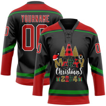 Charger l'image dans la galerie, Custom Black Red-Grass Green Funny Christmas 3D Hockey Lace Neck Jersey
