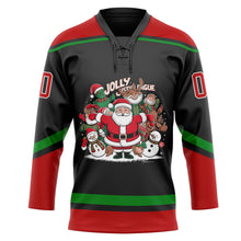 Charger l'image dans la galerie, Custom Black Red-Grass Green Funny Christmas 3D Hockey Lace Neck Jersey