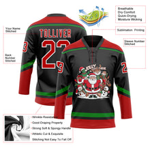 Charger l'image dans la galerie, Custom Black Red-Grass Green Funny Christmas 3D Hockey Lace Neck Jersey