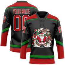 Charger l'image dans la galerie, Custom Black Red-Grass Green Funny Christmas 3D Hockey Lace Neck Jersey