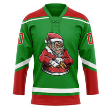 Charger l'image dans la galerie, Custom Grass Green Red-White Funny Christmas 3D Hockey Lace Neck Jersey