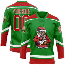 Charger l'image dans la galerie, Custom Grass Green Red-White Funny Christmas 3D Hockey Lace Neck Jersey