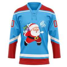 Charger l'image dans la galerie, Custom Sky Blue Red-White Funny Christmas 3D Hockey Lace Neck Jersey
