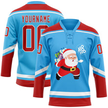 Charger l'image dans la galerie, Custom Sky Blue Red-White Funny Christmas 3D Hockey Lace Neck Jersey
