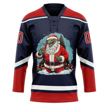 Загрузить изображение в средство просмотра галереи, Custom Navy Red-White Funny Christmas 3D Hockey Lace Neck Jersey