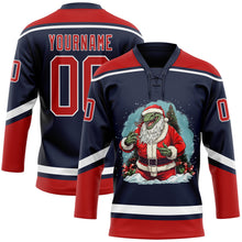 Загрузить изображение в средство просмотра галереи, Custom Navy Red-White Funny Christmas 3D Hockey Lace Neck Jersey
