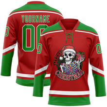 Загрузить изображение в средство просмотра галереи, Custom Red Grass Green-White Funny Christmas 3D Hockey Lace Neck Jersey