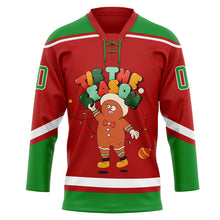 Charger l'image dans la galerie, Custom Red Grass Green-White Funny Christmas 3D Hockey Lace Neck Jersey