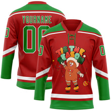 Charger l'image dans la galerie, Custom Red Grass Green-White Funny Christmas 3D Hockey Lace Neck Jersey