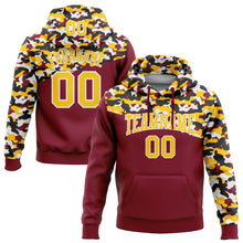 Laden Sie das Bild in den Galerie-Viewer, Custom Stitched Camo Yellow Crimson-Black 3D Sports Pullover Sweatshirt Salute To Service Hoodie