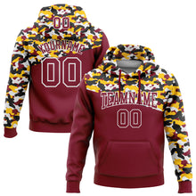 Laden Sie das Bild in den Galerie-Viewer, Custom Stitched Camo Crimson Black-Yellow 3D Sports Pullover Sweatshirt Salute To Service Hoodie