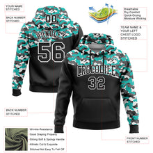 Laden Sie das Bild in den Galerie-Viewer, Custom Stitched Camo Black Aqua-Steel Gray 3D Sports Pullover Sweatshirt Salute To Service Hoodie