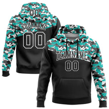 Laden Sie das Bild in den Galerie-Viewer, Custom Stitched Camo Black Aqua-Steel Gray 3D Sports Pullover Sweatshirt Salute To Service Hoodie