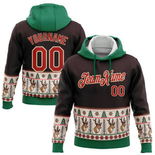 Laden Sie das Bild in den Galerie-Viewer, Custom Stitched Brown Red Cream-Kelly Green Christmas 3D Sports Pullover Sweatshirt Hoodie