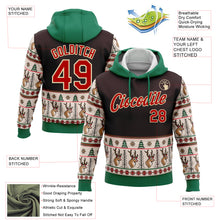 Laden Sie das Bild in den Galerie-Viewer, Custom Stitched Brown Red Cream-Kelly Green Christmas 3D Sports Pullover Sweatshirt Hoodie