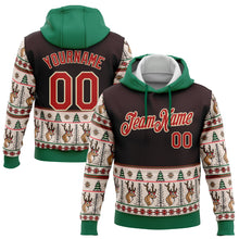 Laden Sie das Bild in den Galerie-Viewer, Custom Stitched Brown Red Cream-Kelly Green Christmas 3D Sports Pullover Sweatshirt Hoodie