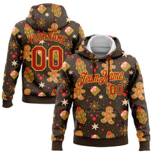 Загрузить изображение в средство просмотра галереи, Custom Stitched Brown Red-Gold Funny Christmas 3D Sports Pullover Sweatshirt Hoodie