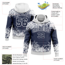 Загрузить изображение в средство просмотра галереи, Custom Stitched Navy White Christmas Snowflakes 3D Sports Pullover Sweatshirt Hoodie