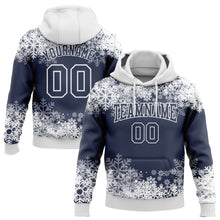 Загрузить изображение в средство просмотра галереи, Custom Stitched Navy White Christmas Snowflakes 3D Sports Pullover Sweatshirt Hoodie