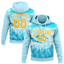 Laden Sie das Bild in den Galerie-Viewer, Custom Stitched Lakes Blue Yellow-White Christmas Snowflakes 3D Sports Pullover Sweatshirt Hoodie