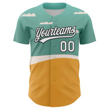 Charger l'image dans la galerie, Custom Teal Black-Old Gold 3D Funny Christmas Authentic Baseball Jersey