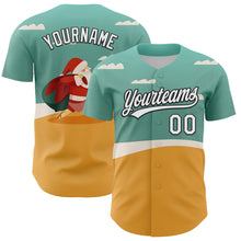 Charger l'image dans la galerie, Custom Teal Black-Old Gold 3D Funny Christmas Authentic Baseball Jersey