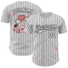 Load image into Gallery viewer, Custom White Black Pinstripe Black 3D Love Heart Valentine's Day Authentic Baseball Jersey
