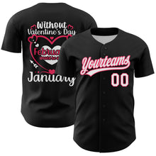 Загрузить изображение в средство просмотра галереи, Custom Black White-Neon Pink 3D Love Heart Valentine's Day Authentic Baseball Jersey