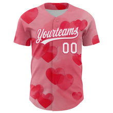 Загрузить изображение в средство просмотра галереи, Custom Neon Pink White 3D Love Heart Valentine's Day Authentic Baseball Jersey