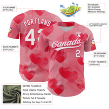 Загрузить изображение в средство просмотра галереи, Custom Neon Pink White 3D Love Heart Valentine's Day Authentic Baseball Jersey