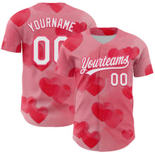 Загрузить изображение в средство просмотра галереи, Custom Neon Pink White 3D Love Heart Valentine's Day Authentic Baseball Jersey