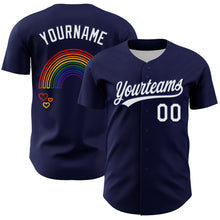 Загрузить изображение в средство просмотра галереи, Custom Navy White 3D Love Heart Valentine's Day Authentic Baseball Jersey