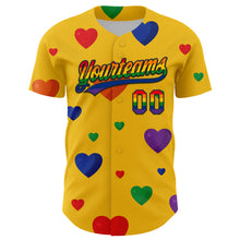 Загрузить изображение в средство просмотра галереи, Custom Yellow Rainbow-Black 3D Love Heart Valentine's Day Authentic Baseball Jersey