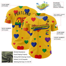 Загрузить изображение в средство просмотра галереи, Custom Yellow Rainbow-Black 3D Love Heart Valentine's Day Authentic Baseball Jersey