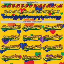 Загрузить изображение в средство просмотра галереи, Custom Yellow Rainbow-Black 3D Love Heart Valentine's Day Authentic Baseball Jersey