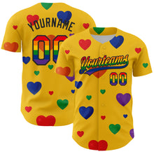 Загрузить изображение в средство просмотра галереи, Custom Yellow Rainbow-Black 3D Love Heart Valentine's Day Authentic Baseball Jersey