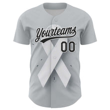 Загрузить изображение в средство просмотра галереи, Custom Gray Black White 3D Lung Cancer Ribbon Authentic Baseball Jersey