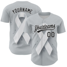 Загрузить изображение в средство просмотра галереи, Custom Gray Black White 3D Lung Cancer Ribbon Authentic Baseball Jersey