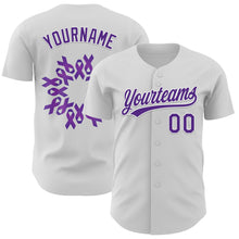 Загрузить изображение в средство просмотра галереи, Custom White Purple 3D Pancreatic Cancer Ribbon Authentic Baseball Jersey