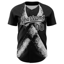 Загрузить изображение в средство просмотра галереи, Custom Black White 3D Skin Cancer Ribbon Authentic Baseball Jersey