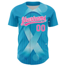 Загрузить изображение в средство просмотра галереи, Custom Sky Blue Pink-White 3D Prostate Cancer Ribbon Authentic Baseball Jersey