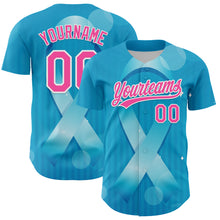 Загрузить изображение в средство просмотра галереи, Custom Sky Blue Pink-White 3D Prostate Cancer Ribbon Authentic Baseball Jersey