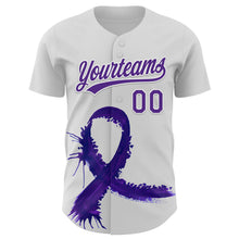 Загрузить изображение в средство просмотра галереи, Custom White Purple 3D Testicular Cancer Ribbon Authentic Baseball Jersey