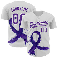 Загрузить изображение в средство просмотра галереи, Custom White Purple 3D Testicular Cancer Ribbon Authentic Baseball Jersey