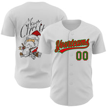 Charger l'image dans la galerie, Custom White Fire Red-Grass Green 3D Funny Christmas Authentic Baseball Jersey