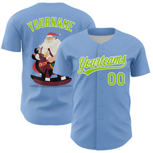 Загрузить изображение в средство просмотра галереи, Custom Light Blue Neon Green-White 3D Funny Christmas Authentic Baseball Jersey