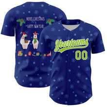 Загрузить изображение в средство просмотра галереи, Custom Royal Neon Green-White 3D Funny Christmas Authentic Baseball Jersey