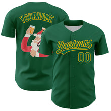 Загрузить изображение в средство просмотра галереи, Custom Kelly Green Gold 3D Funny Christmas Authentic Baseball Jersey